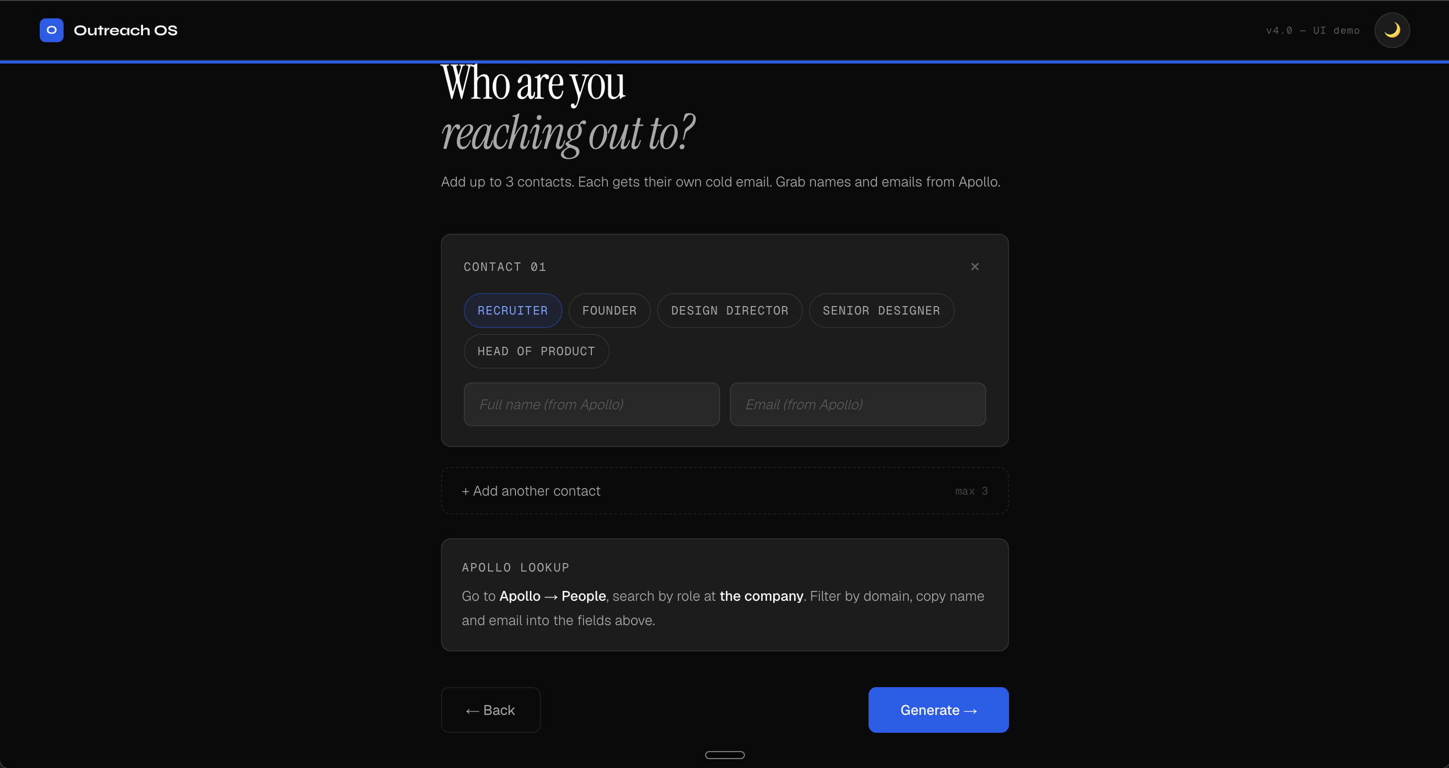 Outreach OS — Cold Email step