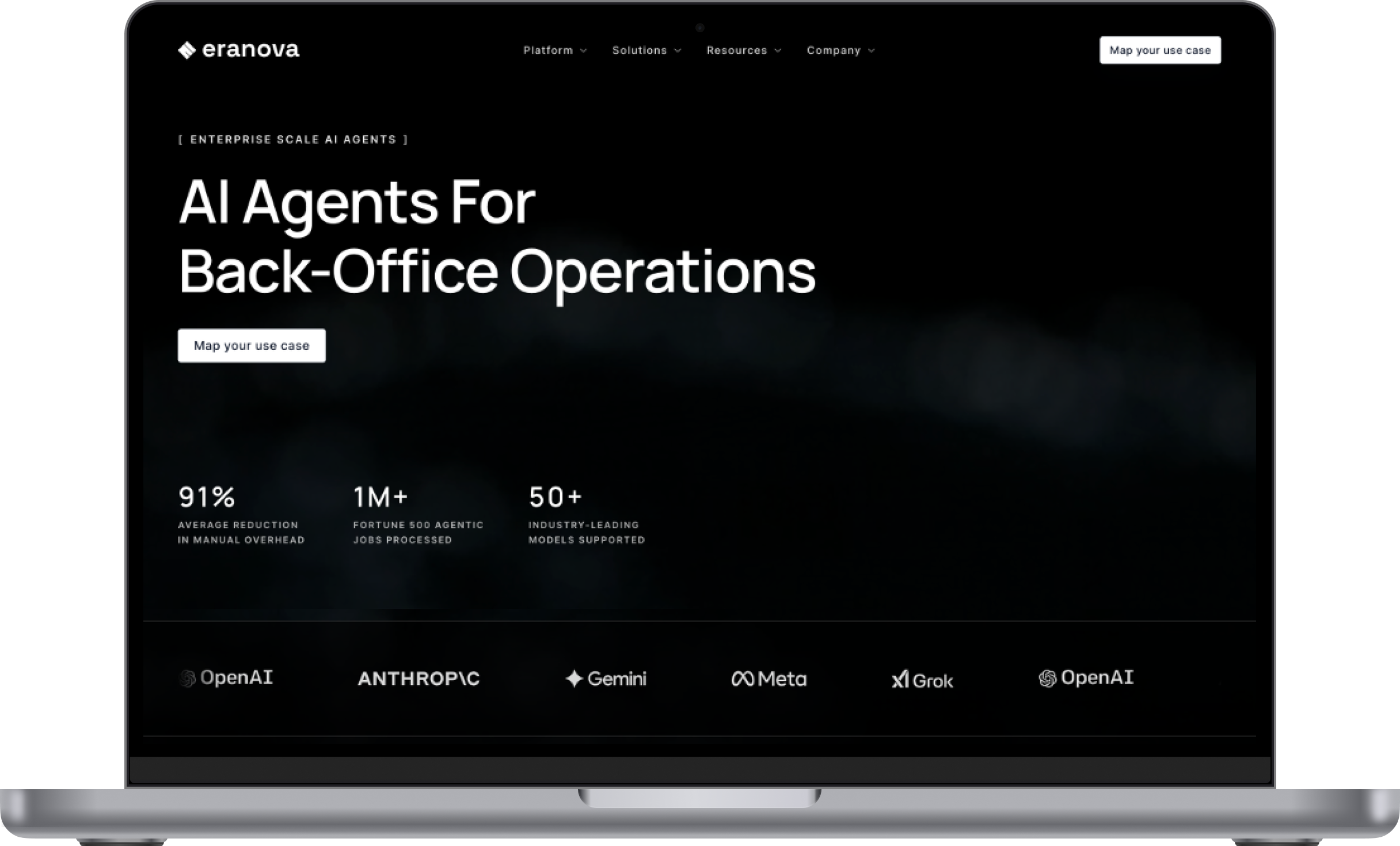 Eranova AI website shown on a MacBook Air