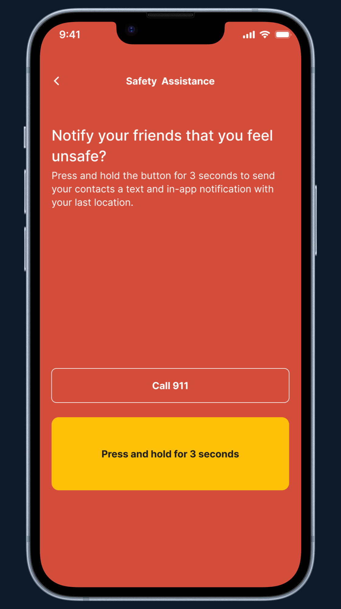 Safety alert screen